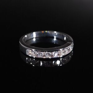 Simulated Diamond Band Silvertone Size 8